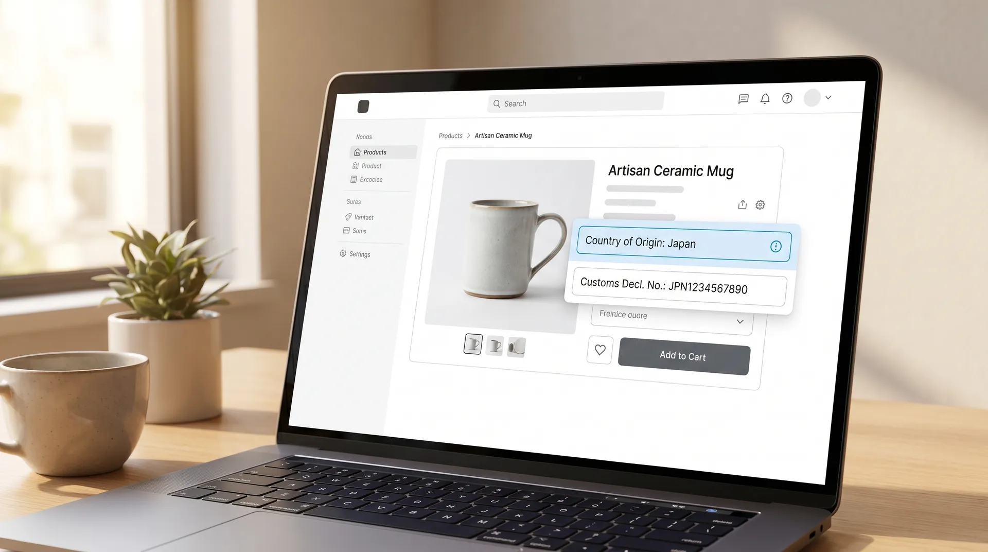 The FCS wants to see the country of origin and HS code in each product card.
